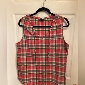 Lands' End Plaid Sleeveless Blouse - Red and Green